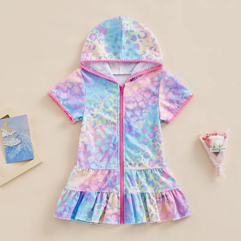 Canrulo Girls Hooded Zip Terry Coverups Swim Beach Cover-up Cotton Summer Short Sleeve