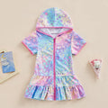 Canrulo Girls Hooded Zip Terry Coverups Swim Beach Cover-up Cotton Summer Short Sleeve