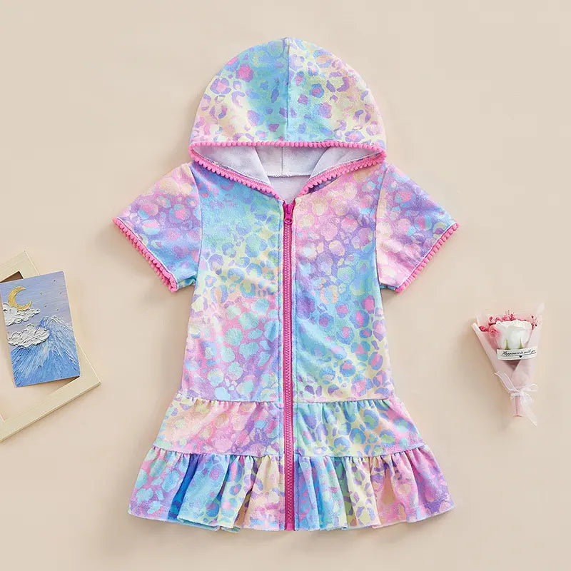 Canrulo Girls Hooded Zip Terry Coverups Swim Beach Cover-up Cotton Summer Short Sleeve