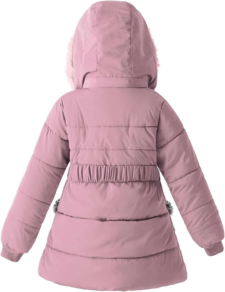 Girls Winter Dress Coat Faux Fur Hood Puffer Jacket Parka Outerwear