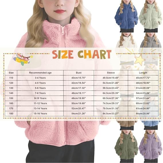 Girls Fleece Jacket Warm Winter Zip Up Stand Collar Sherpa Coat