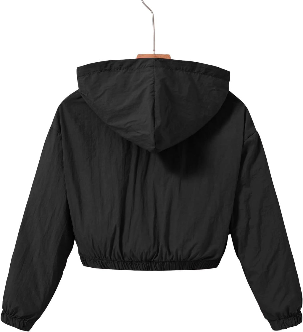 Girls Lightweight Jacket Crop Zip Up Hooded Outerwear