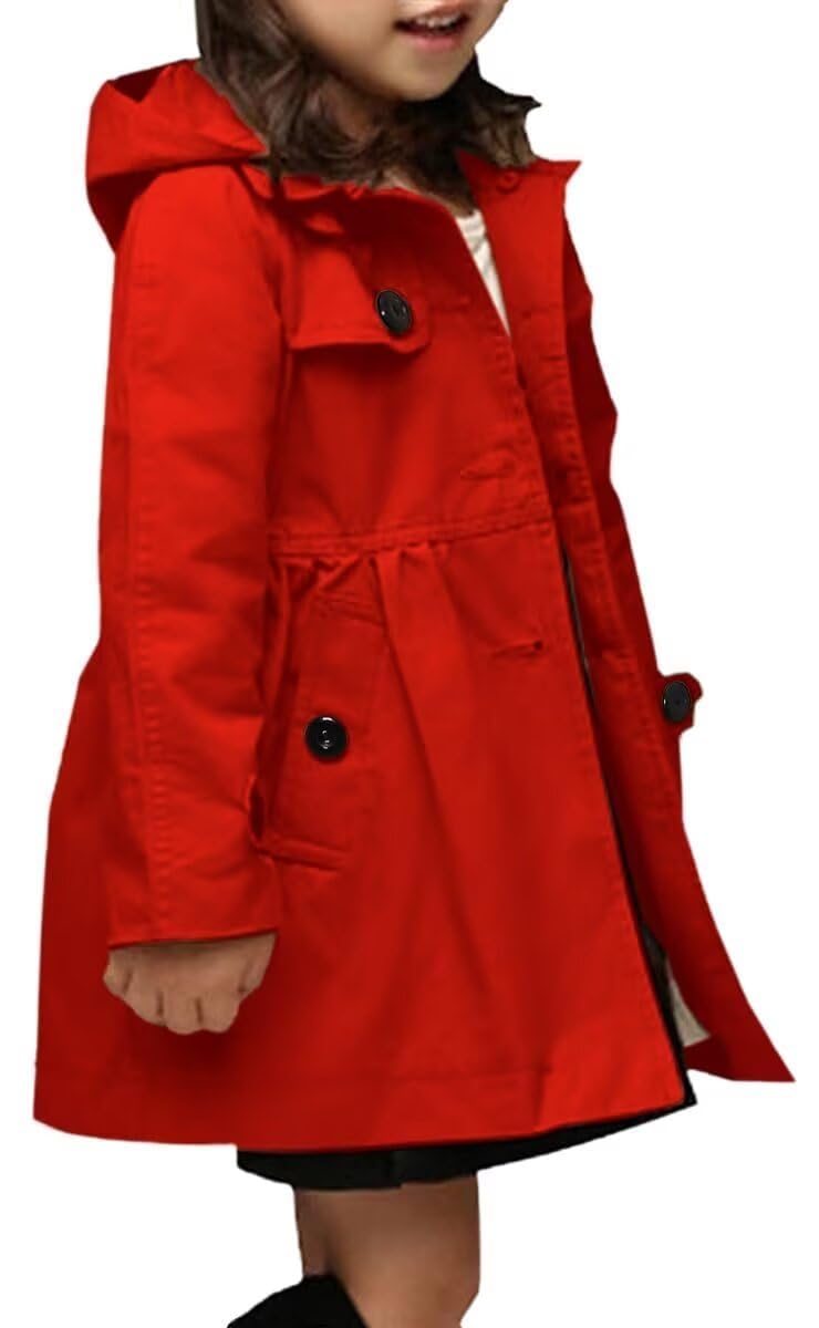 Betusline Girl's Single Breasted Trench Coat Hooded Dress Coat Outerwear