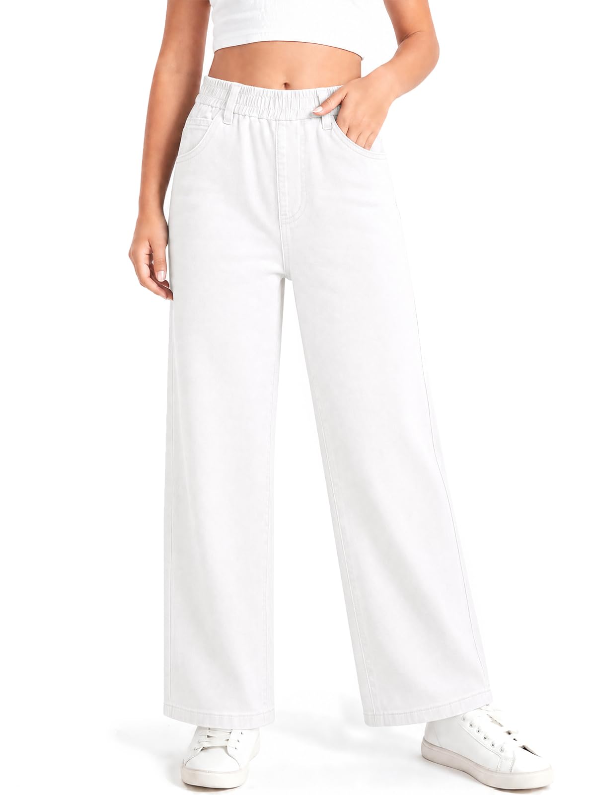 Haloumoning Girls Baggy Wide Leg Jeans High Elastic Waist Denim Pants