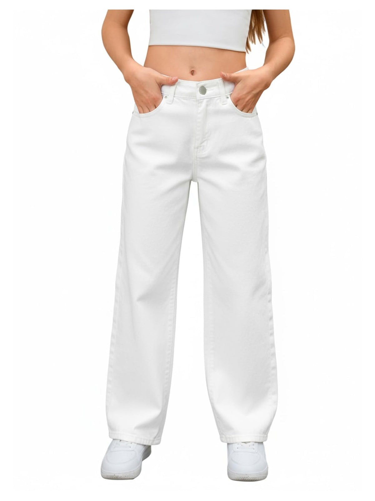 MakeMeChic Girl's Baggy Jeans Wide Straight Leg Denim Pants Kids 4-16Y