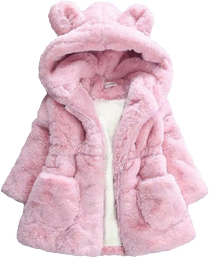 AiWMGL Kids Girls Winter Warm Coats Jacket Clothes Outwear Overcoat Ear Hooded Faux Fur Thicken Fleece Toddler
