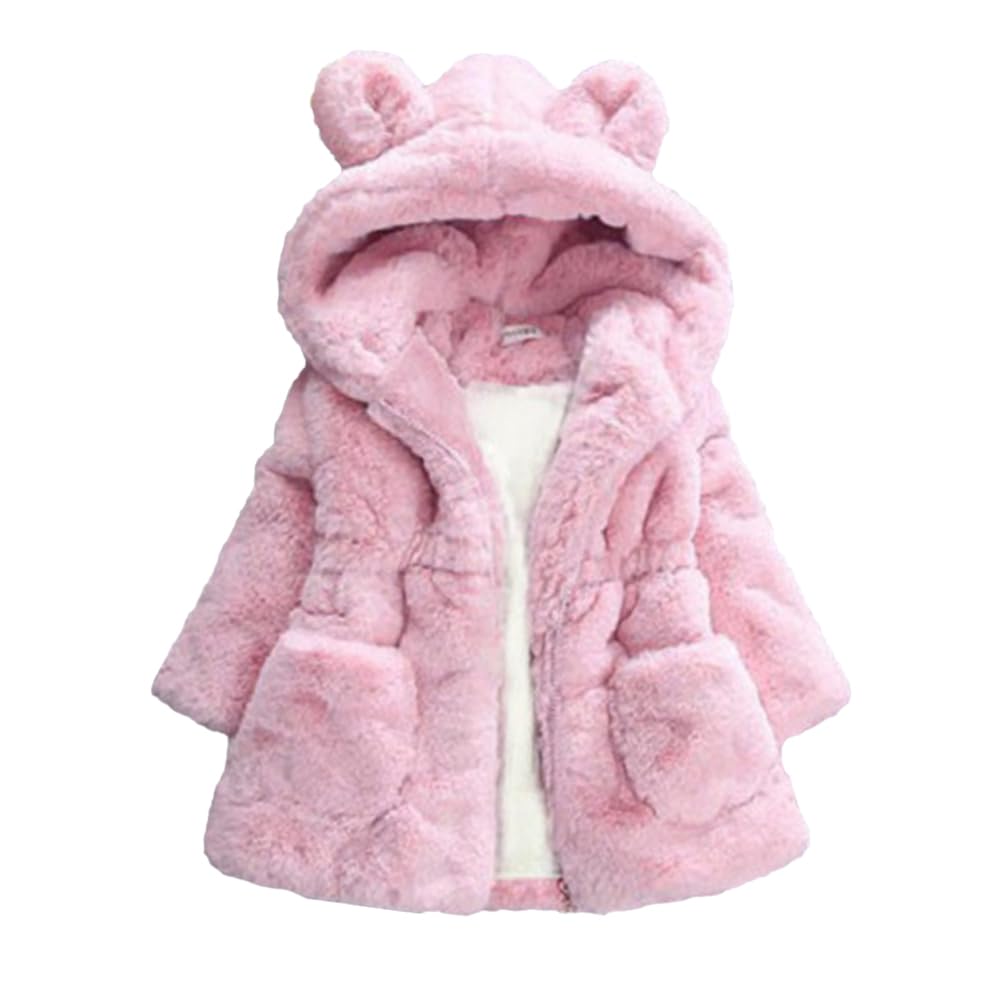 AiWMGL Kids Girls Winter Warm Coats Jacket Clothes Outwear Overcoat Ear Hooded Faux Fur Thicken Fleece Toddler