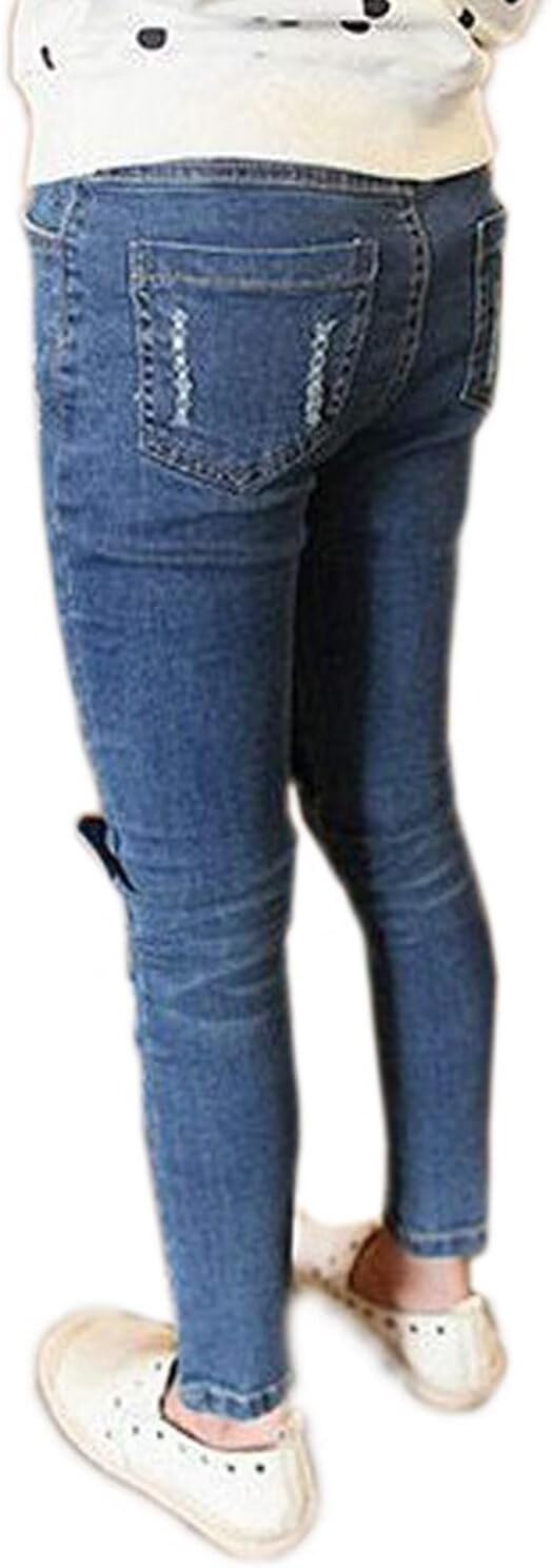 Big Girls Kids Distressed Ripped Hole Teens Jean Blue Cat Slim Denim Pants
