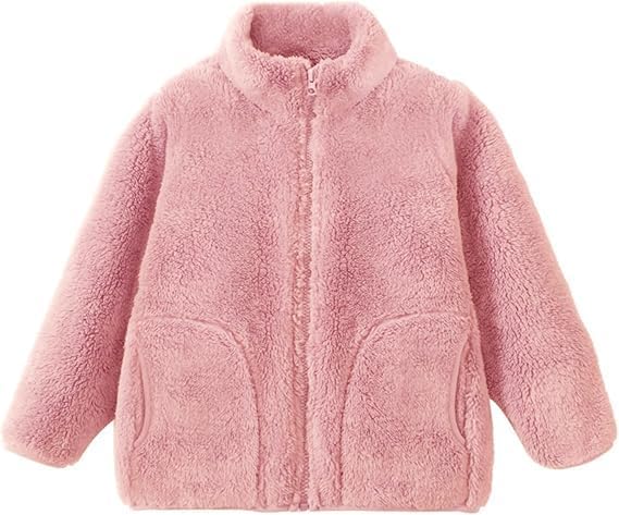 Girls Fleece Jacket Warm Winter Zip Up Stand Collar Sherpa Coat