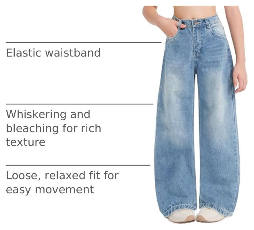 EXARUS Girls Jeans Baggy Wide Leg Cute Teen Tween Long Denim Pants Clothes