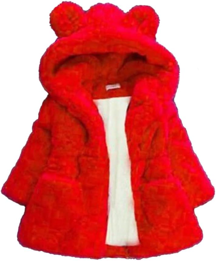 AiWMGL Kids Girls Winter Warm Coats Jacket Clothes Outwear Overcoat Ear Hooded Faux Fur Thicken Fleece Toddler