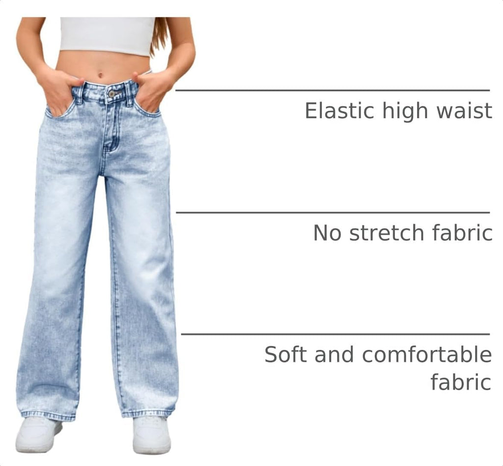 MakeMeChic Girl's Baggy Jeans Wide Straight Leg Denim Pants Kids 4-16Y