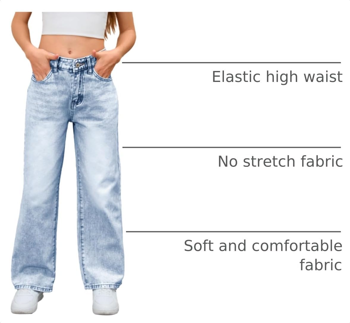MakeMeChic Girl's Baggy Jeans Wide Straight Leg Denim Pants Kids 4-16Y