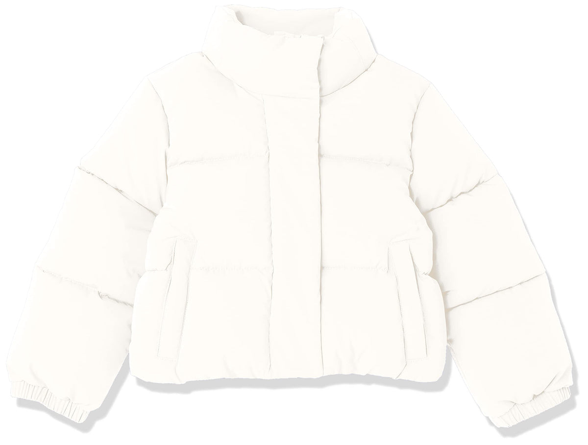 Amazon Essentials Girls and Toddlers' Cropped Full-Zip Fully Lined Puffer Jacket (Quilted Matte or Sherpa Fleece)