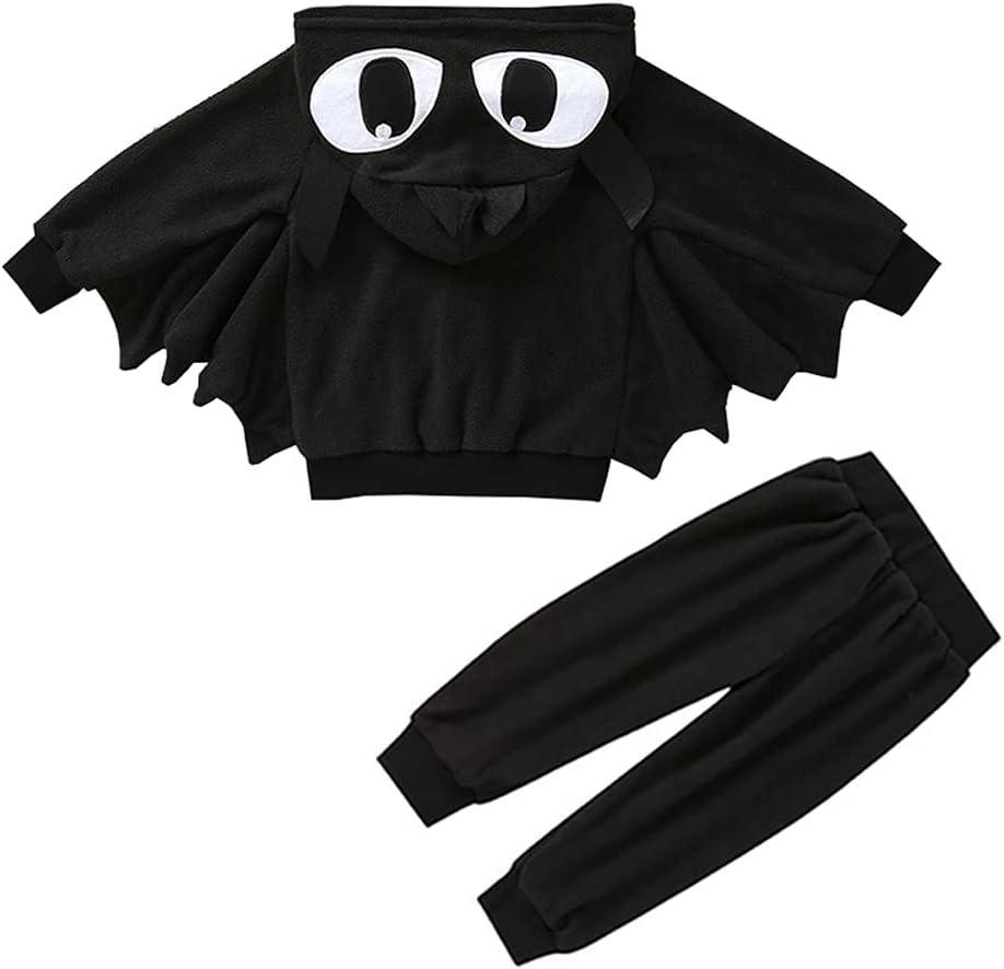 Weixinbuy Toddler Baby Boy's Girl's Halloween Costume Bat Style Cosplay Clothes Set Winter Outerwear Hooded Coat