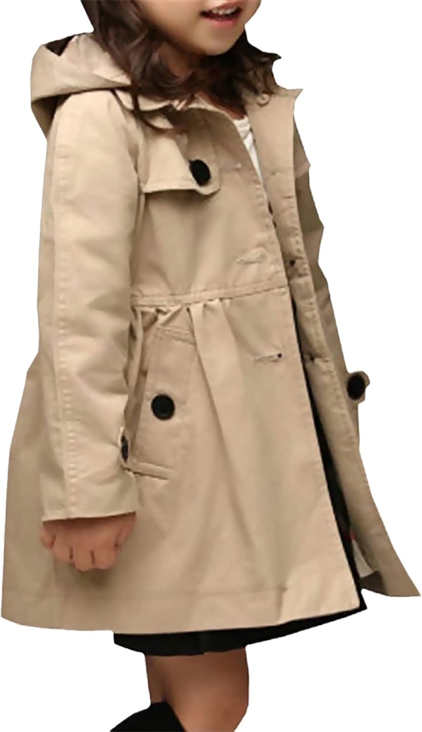 Betusline Girl's Single Breasted Trench Coat Hooded Dress Coat Outerwear