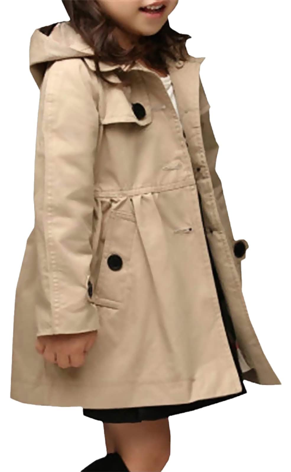 Betusline Girl's Single Breasted Trench Coat Hooded Dress Coat Outerwear