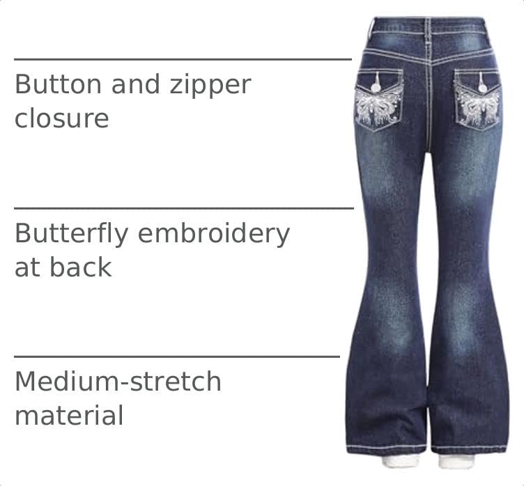 SweatyRocks Girl's Y2K Flare Jeans Rhinestone Butterfly Denim Trousers