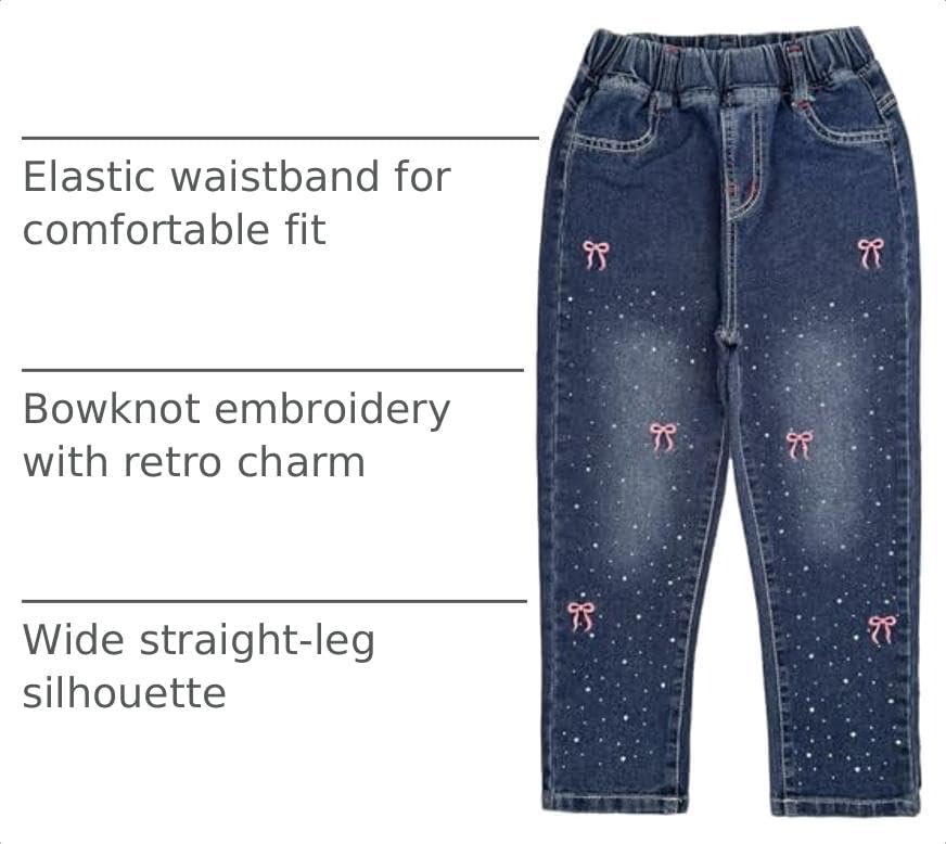 Peacolate 2-8Years Little Girls Spring Autumn Winter Black Embroidered Jeans Pants for Kid