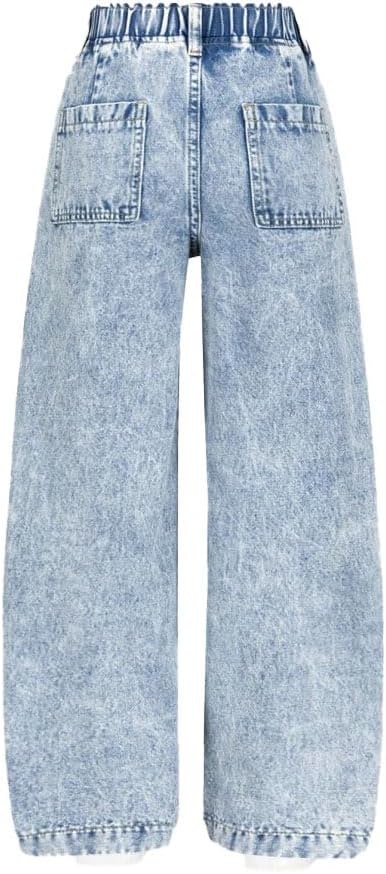 Girls Wide Leg Jeans Elastic Waisted Baggy Denim Pants
