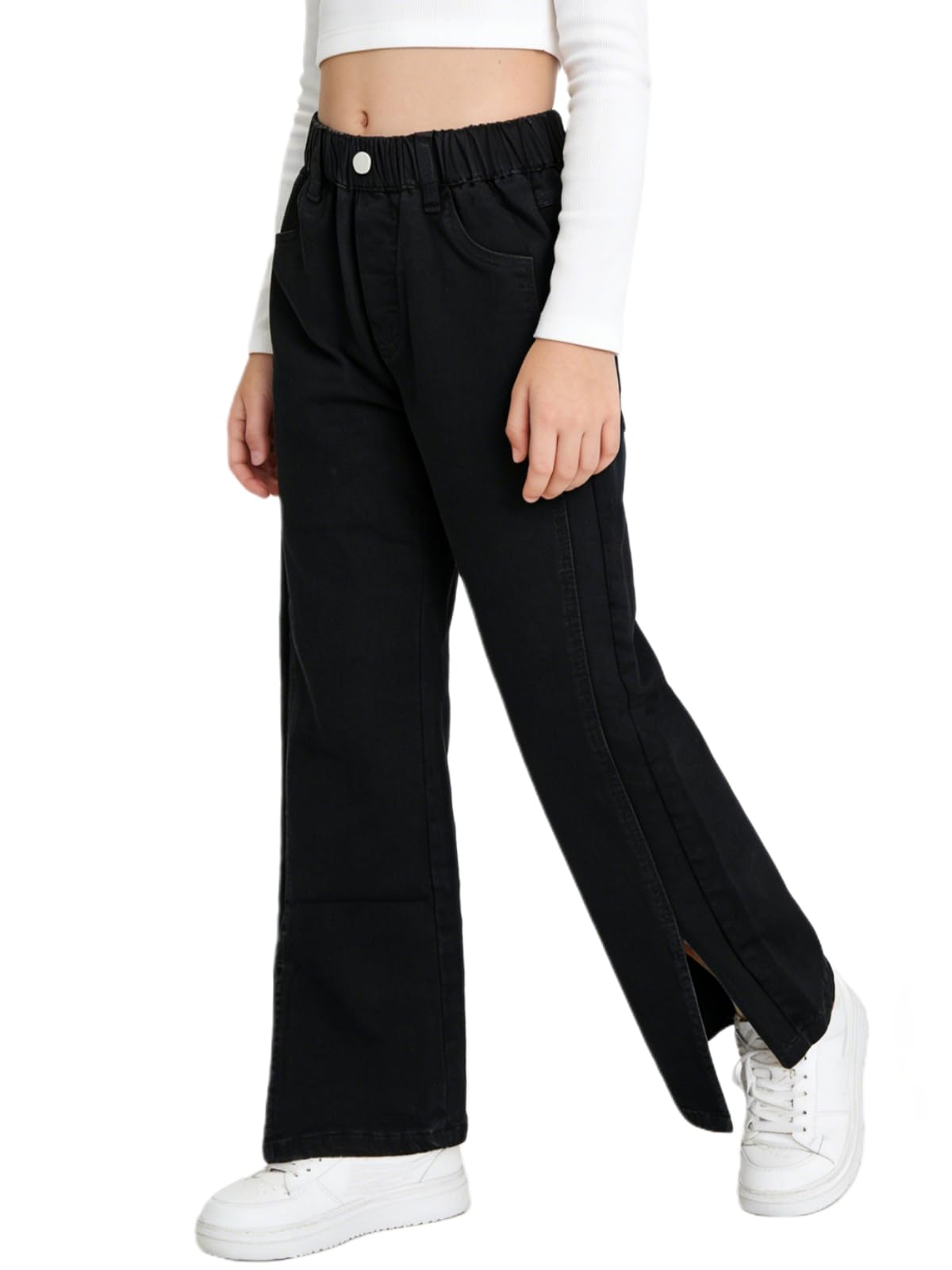Rolanko Girls Jeans Denim Elastic Wasit Wide Leg Baggy Pants Kids Clothes 4-14 Years