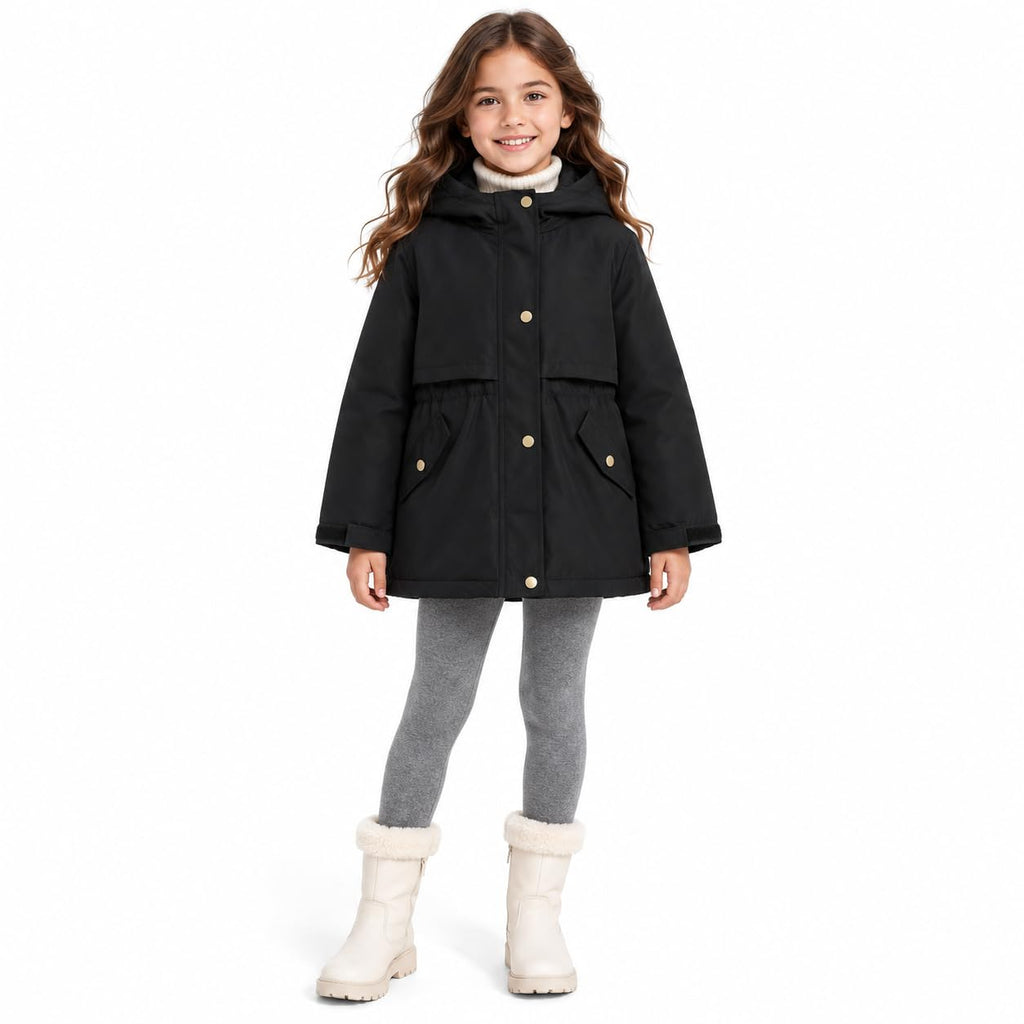 JiAmy Girls Fleece Lined Hooded Jacket Adjustable Waist School Coat 4-14Y