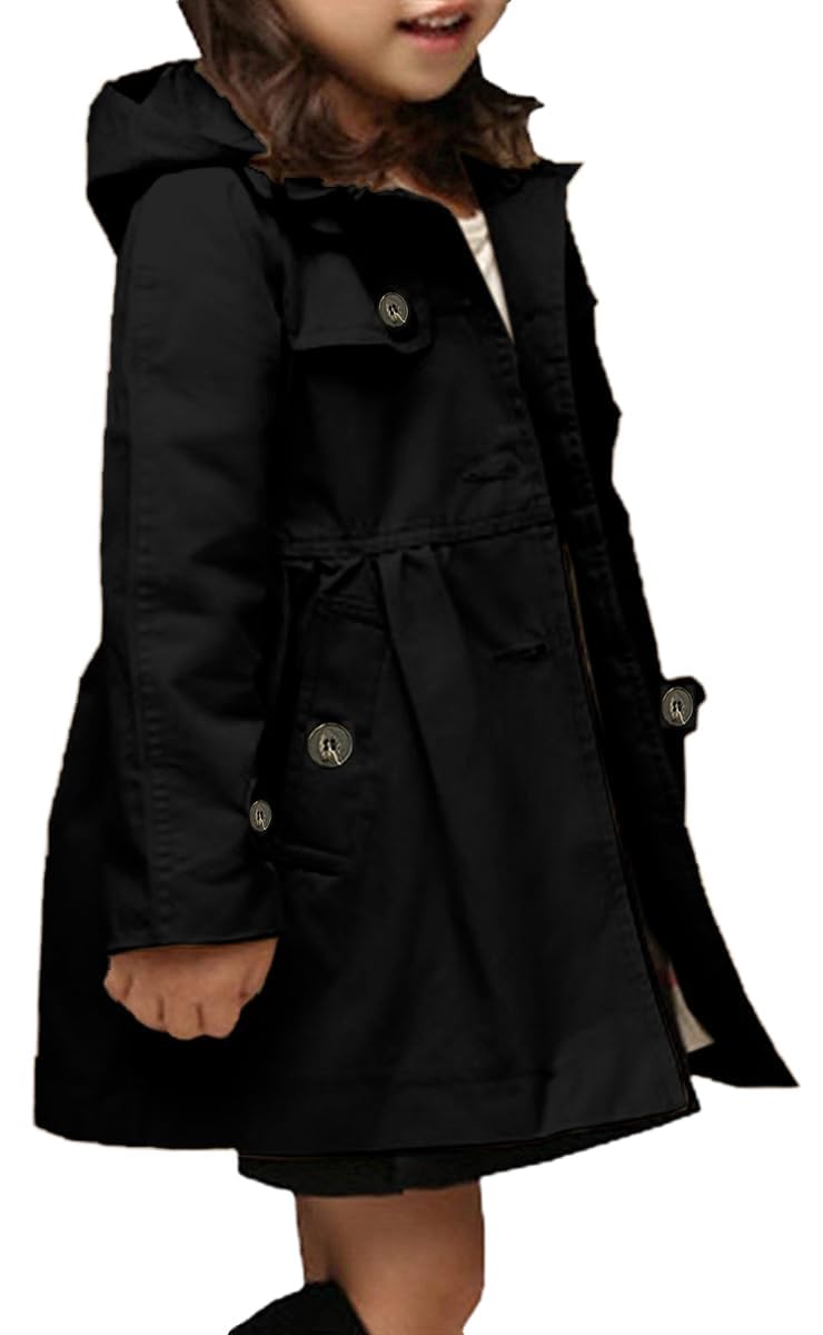 Betusline Girl's Single Breasted Trench Coat Hooded Dress Coat Outerwear