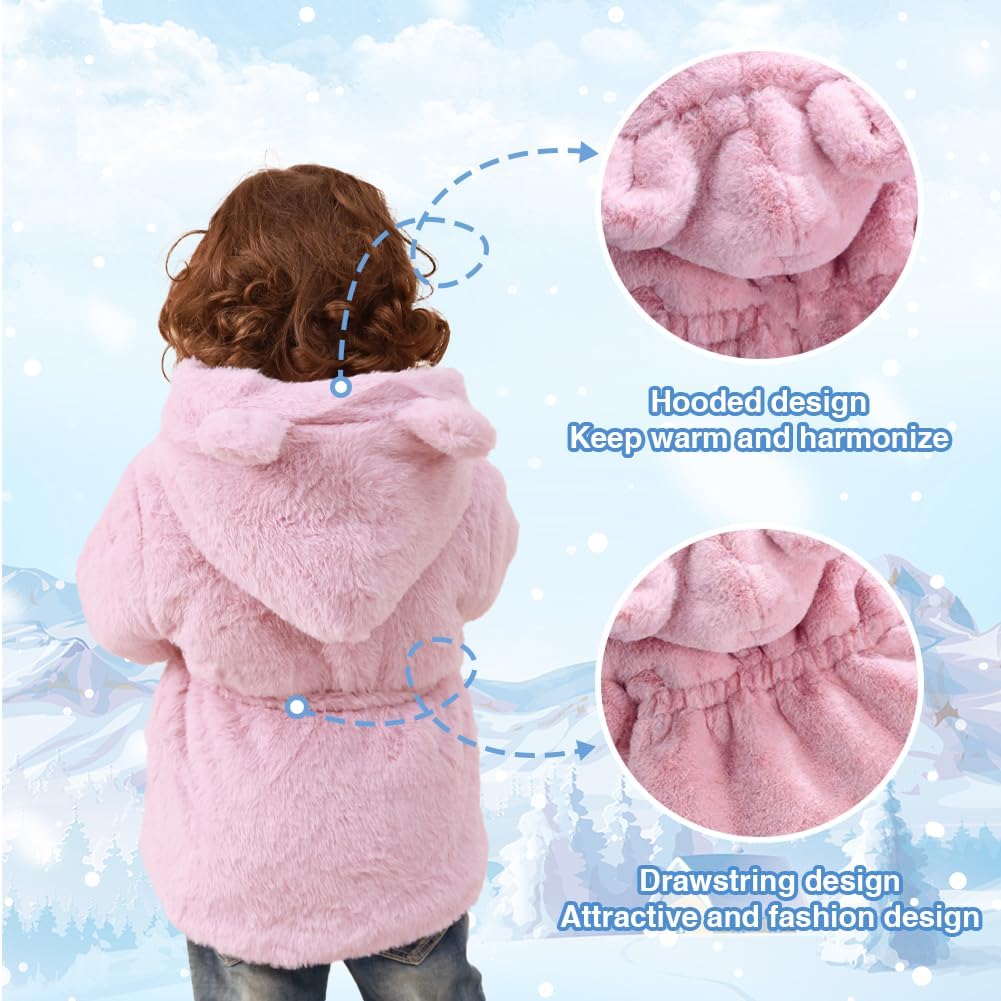 AiWMGL Kids Girls Winter Warm Coats Jacket Clothes Outwear Overcoat Ear Hooded Faux Fur Thicken Fleece Toddler