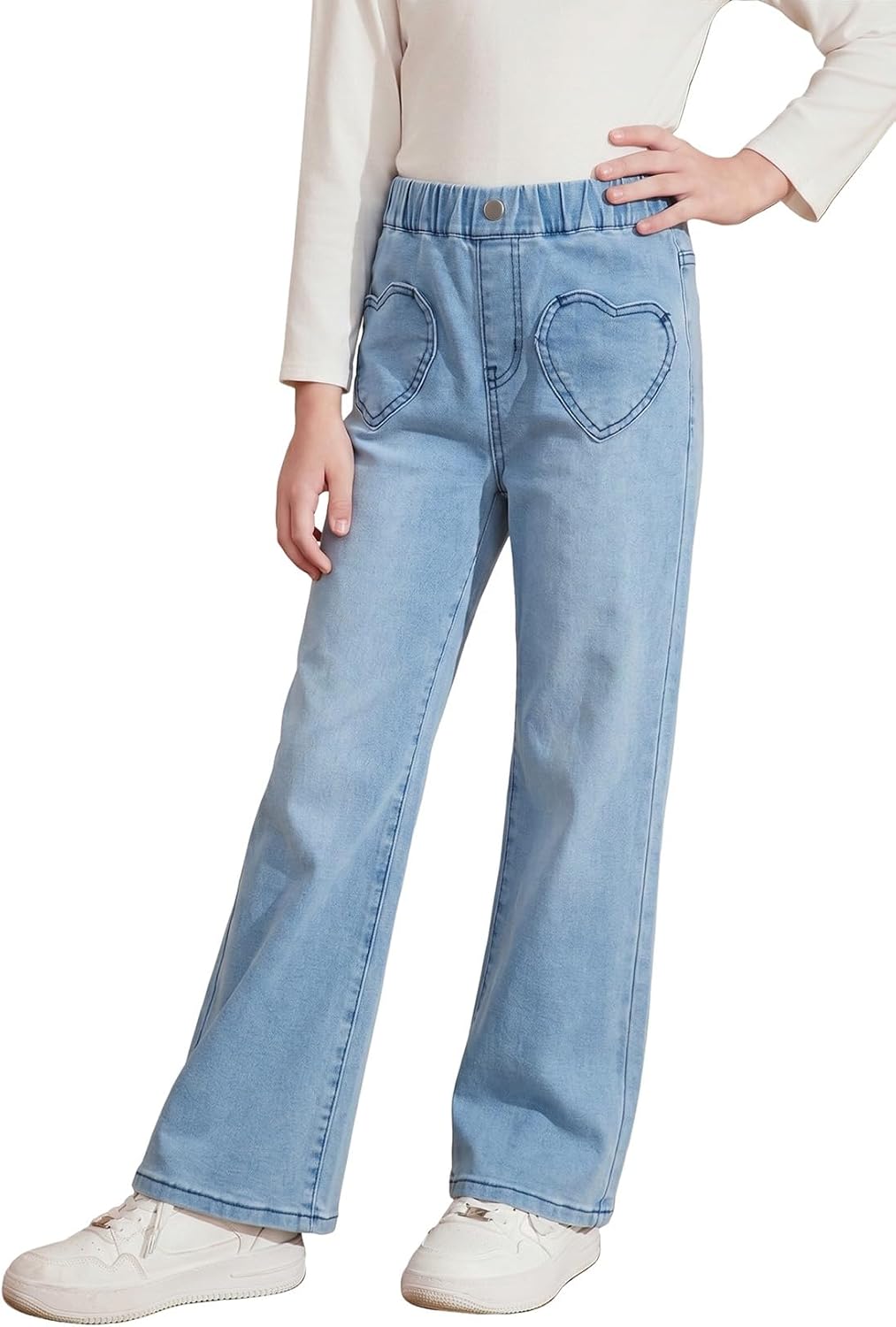 blibean Girls Straight Leg Jeans Cute Heart Pockets Denim Pants Size 6-15