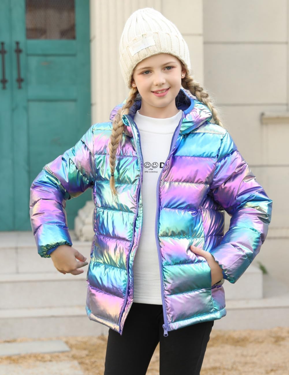 Lovekider Girls Winter Coat Shiny Gradient Lightweight Puffer Jacket 4-12Y