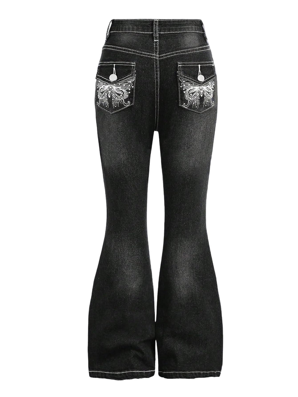 SweatyRocks Girl's Y2K Flare Jeans Rhinestone Butterfly Denim Trousers