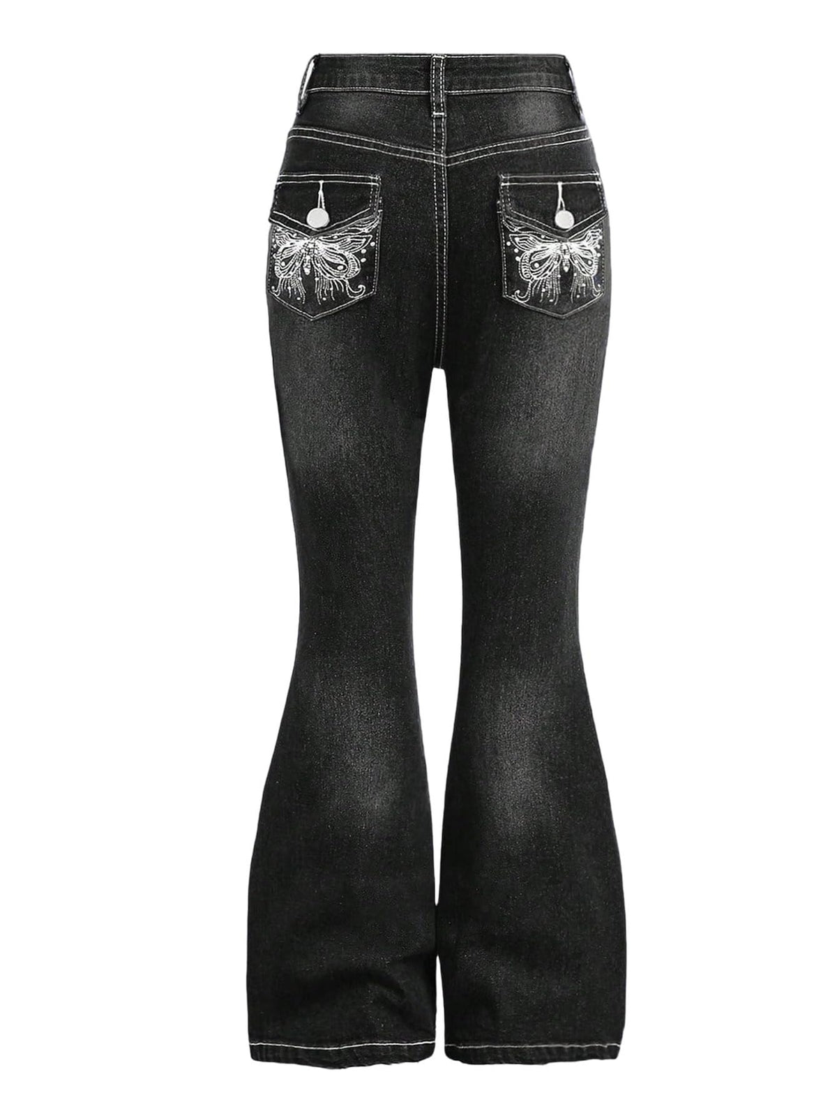 SweatyRocks Girl's Y2K Flare Jeans Rhinestone Butterfly Denim Trousers