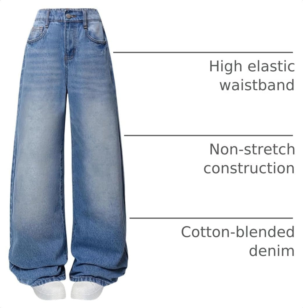 Jeans for Girls Baggy Wide Leg High Waisted Y2K Denim Pants 7-14Y