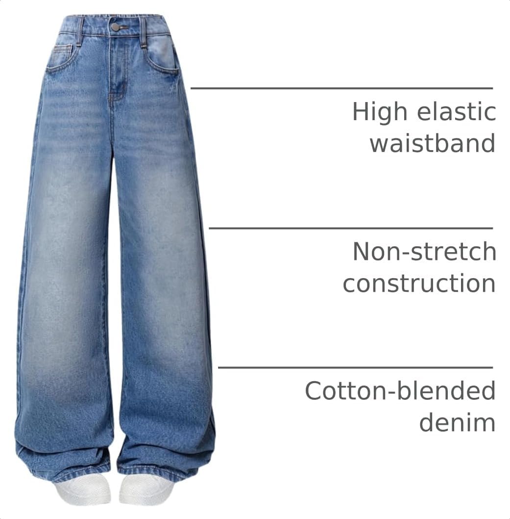 Jeans for Girls Baggy Wide Leg High Waisted Y2K Denim Pants 7-14Y