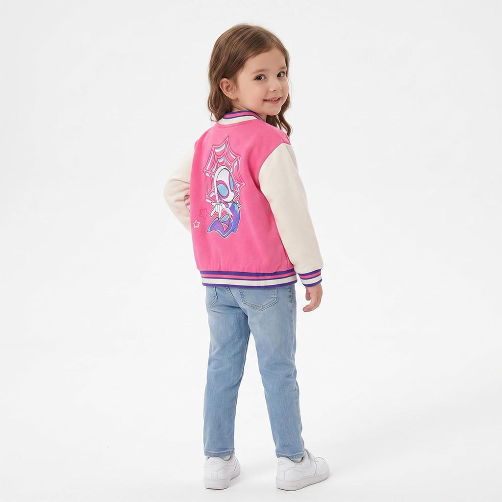 Marvel Spider-Gwen Girls Letterman Varsity Bomber Jacket for Little Kids
