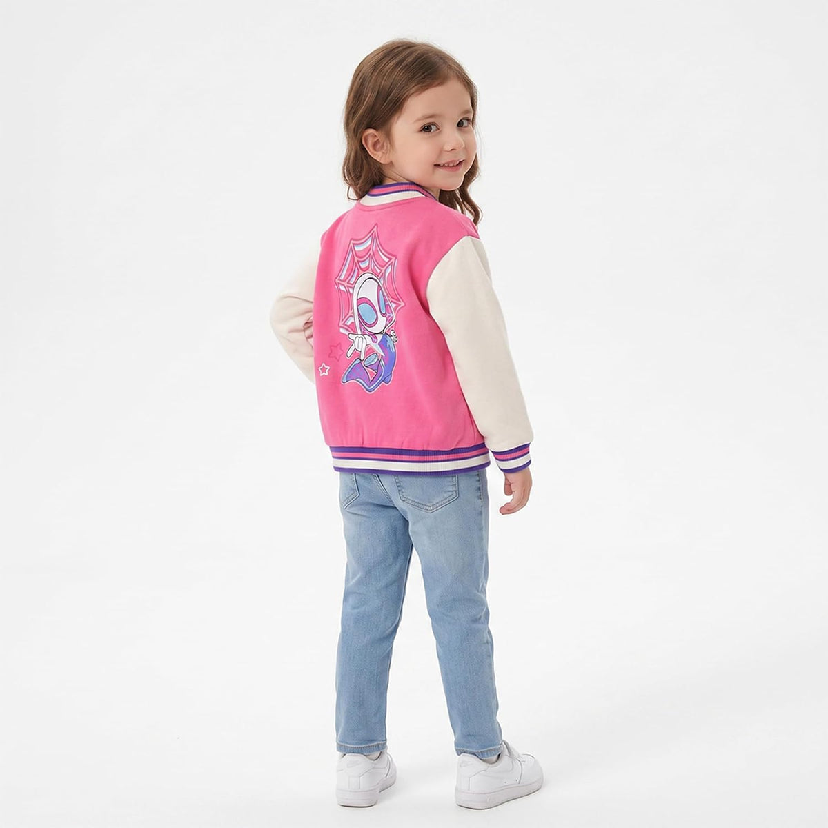 Marvel Spider-Gwen Girls Letterman Varsity Bomber Jacket for Little Kids