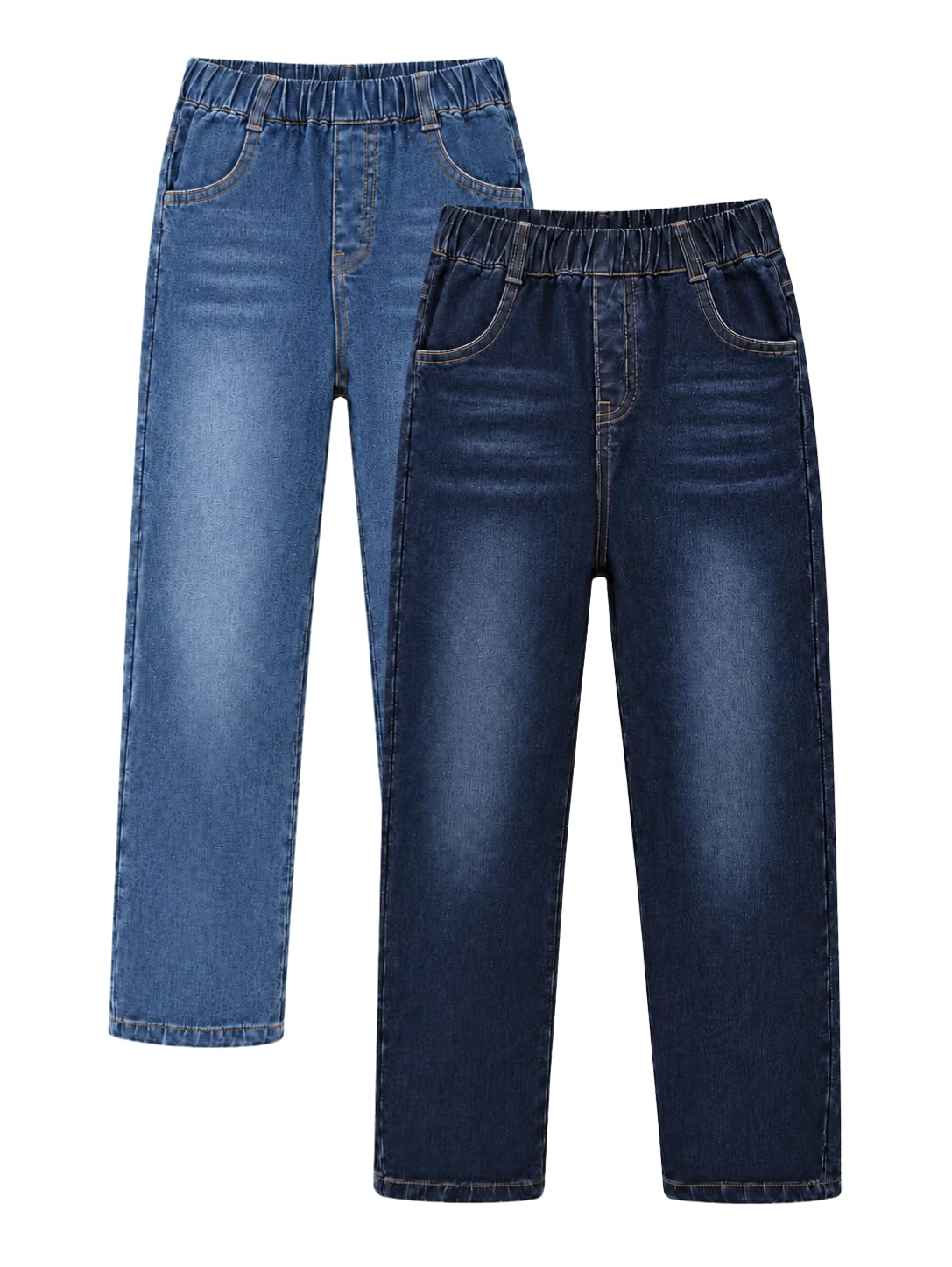 Teen Girls 2 Pack Jeans High Waist Elastic Waist Denim Pants with Pockets