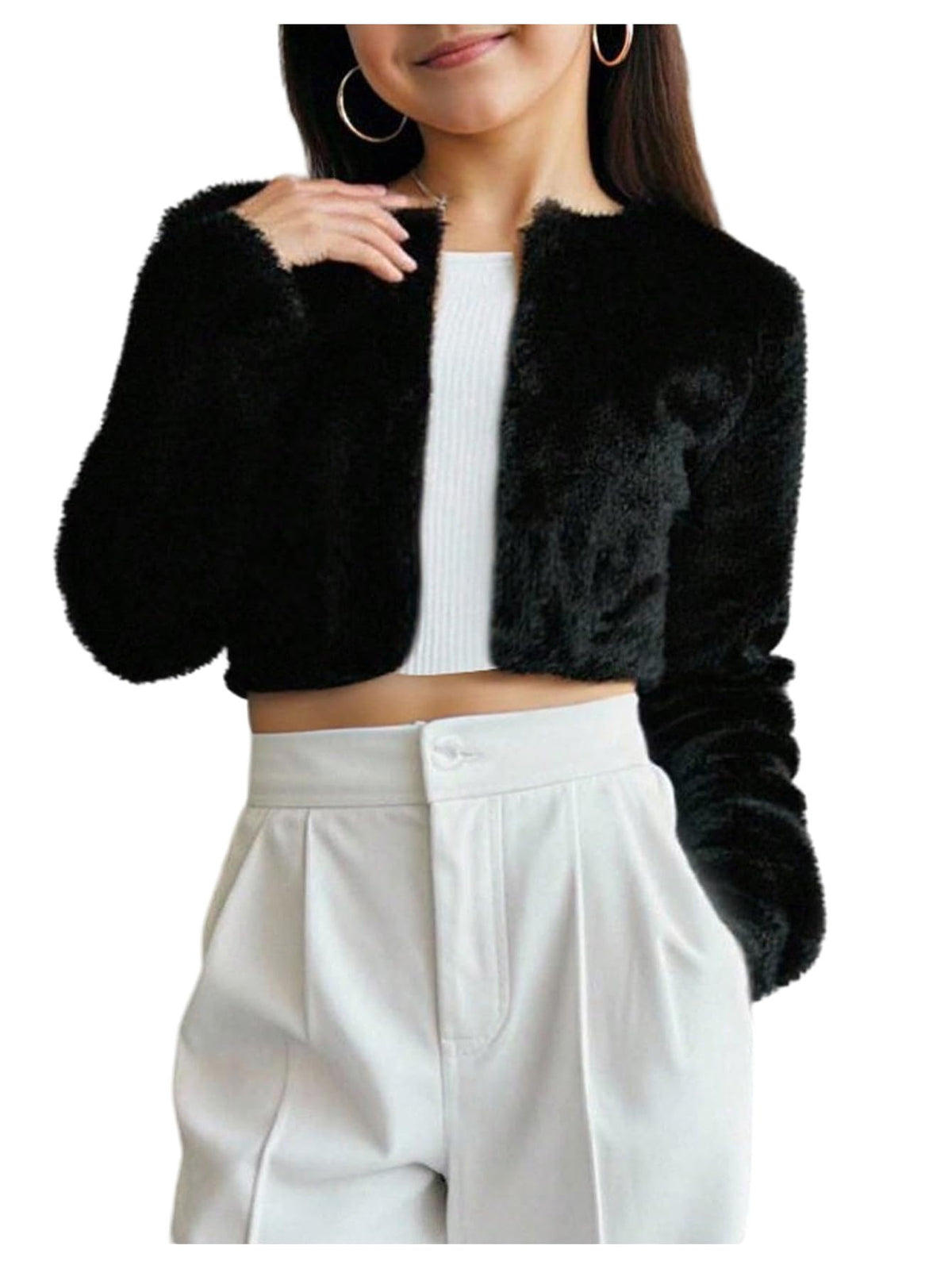 SHENHE Girl's Faux Fur Bolero Jacket Open Front Fuzzy Cozy Dress Coat Shrug