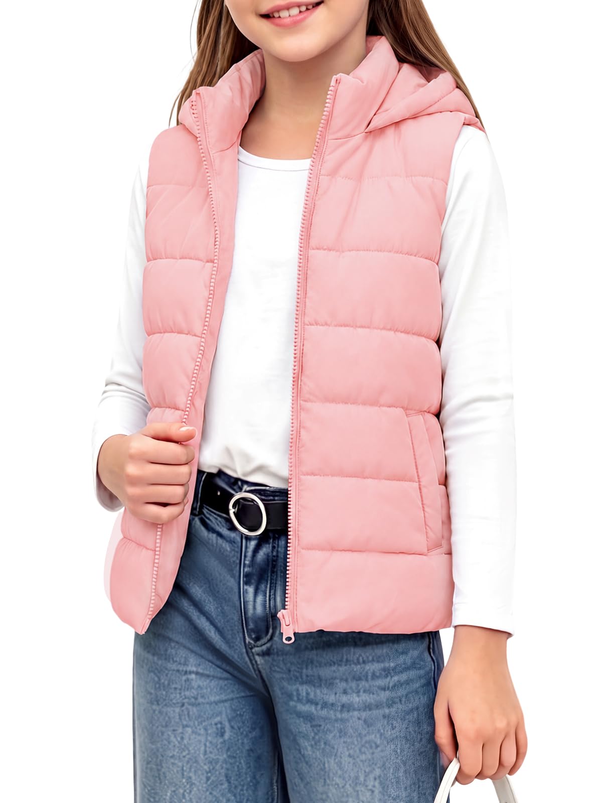 Haloumoning Girls Hooded Puffer Vest Sleeveless Quilted Outerwear Jacket