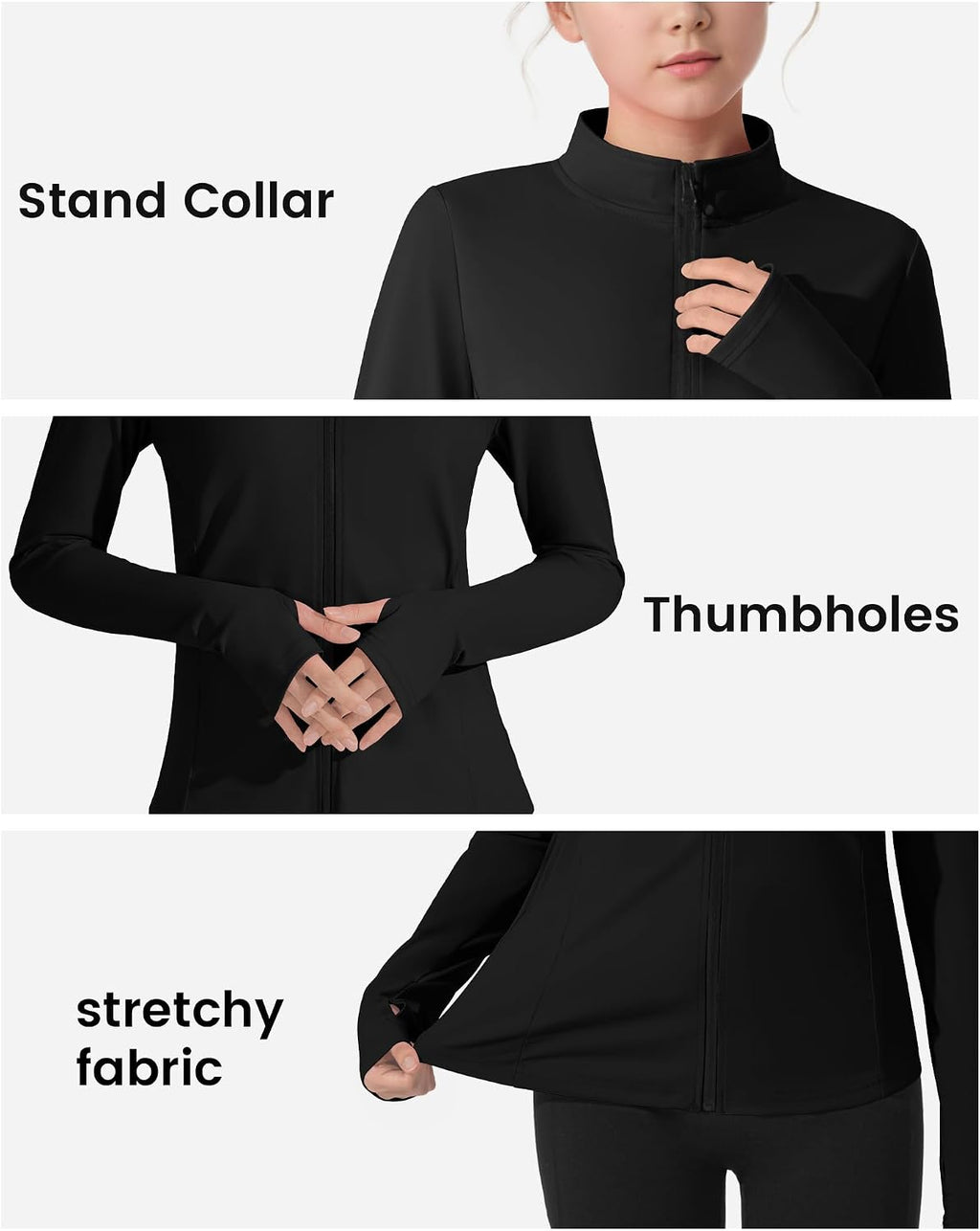 JOCMIC Girls Zip Up Jacket Horse Riding Shirts Kids Athletic Yoga Jackets