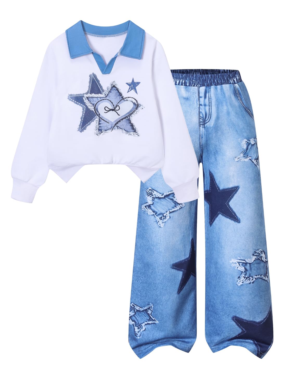 Tween Girl Clothes Mock Neck Long Sleeve Top & Bow Wide Leg Pants 2PCS Fall Winter Outfits Set 7-14Y