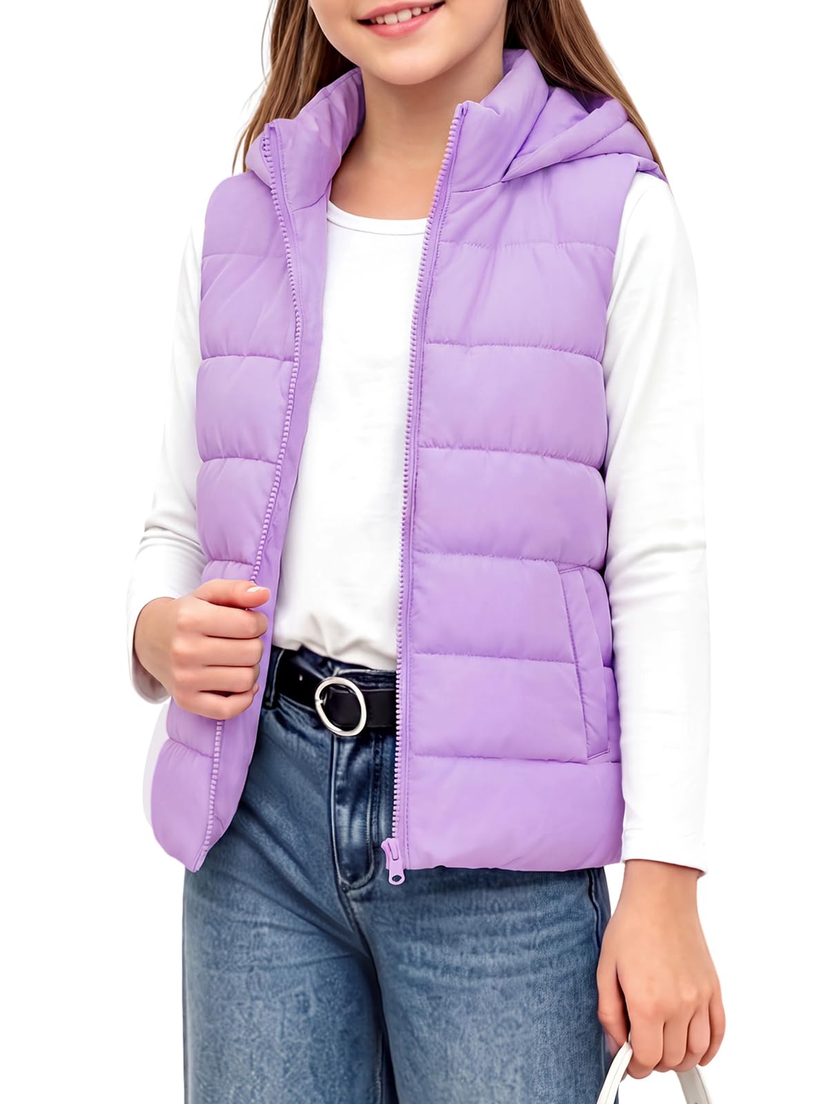 Haloumoning Girls Hooded Puffer Vest Sleeveless Quilted Outerwear Jacket