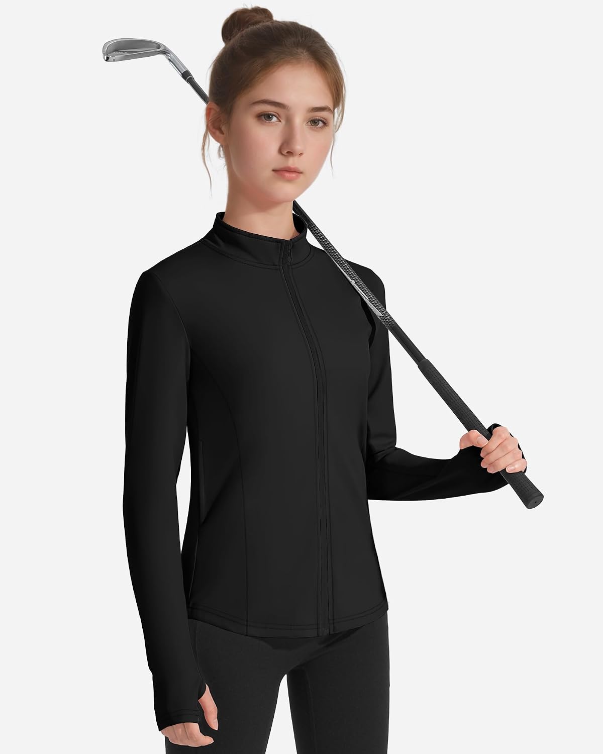 JOCMIC Girls Zip Up Jacket Horse Riding Shirts Kids Athletic Yoga Jackets