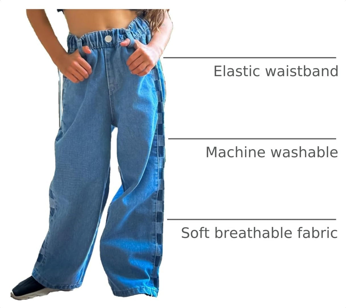 Rolanko Girls Jeans Denim Elastic Wasit Wide Leg Baggy Pants Kids Clothes 4-14 Years