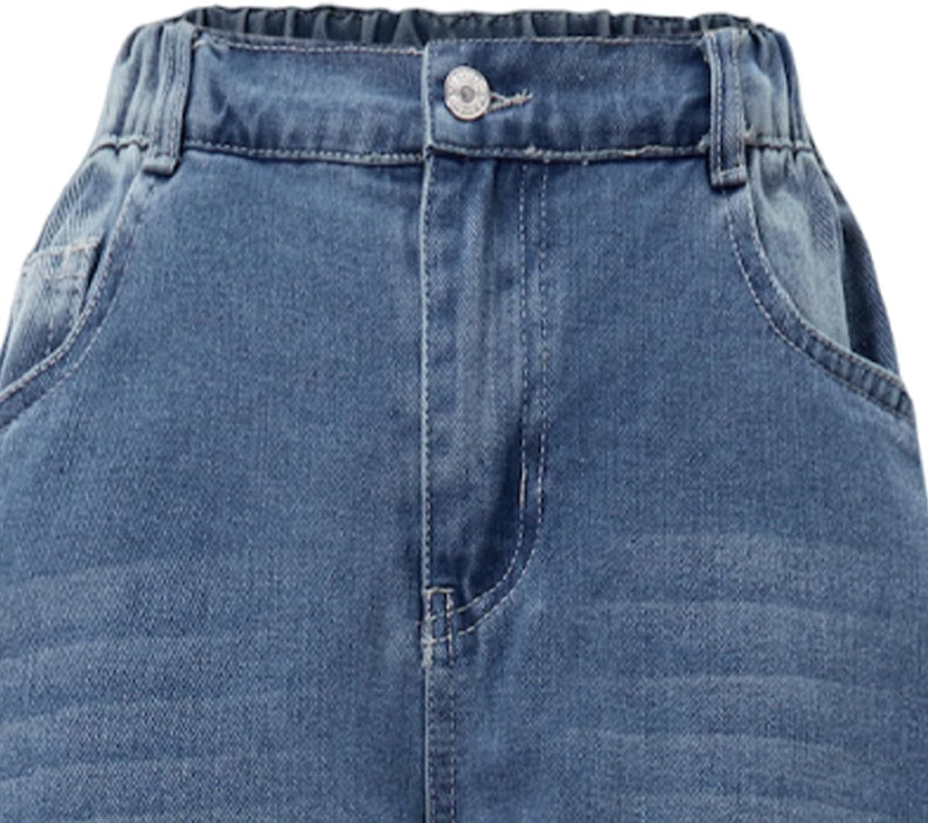 Nivne Tco Tween Girls Wide Leg Jeans - Zipper Fly and Pockets, Elastic Waistband Cute Baggy Denim Pants for Girls Clothing