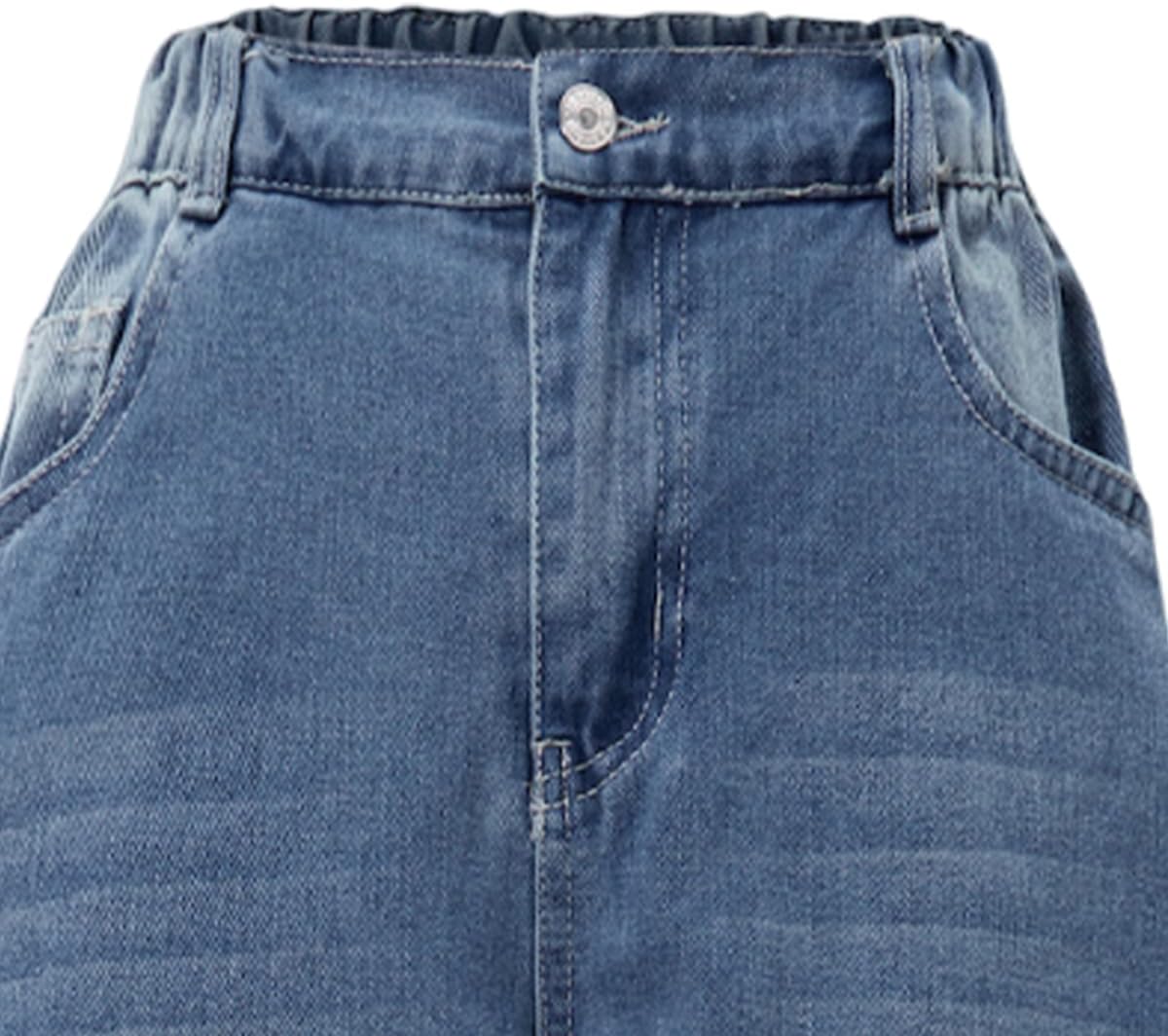 Nivne Tco Tween Girls Wide Leg Jeans - Zipper Fly and Pockets, Elastic Waistband Cute Baggy Denim Pants for Girls Clothing