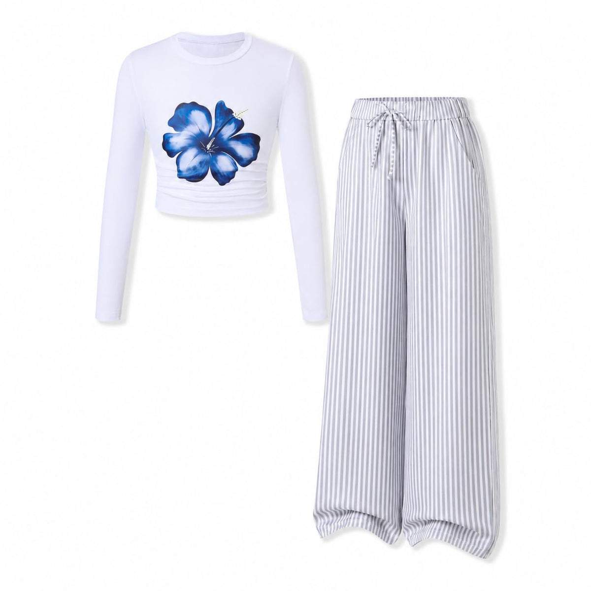 Tween Girl Clothes Mock Neck Long Sleeve Top & Bow Wide Leg Pants 2PCS Fall Winter Outfits Set 7-14Y