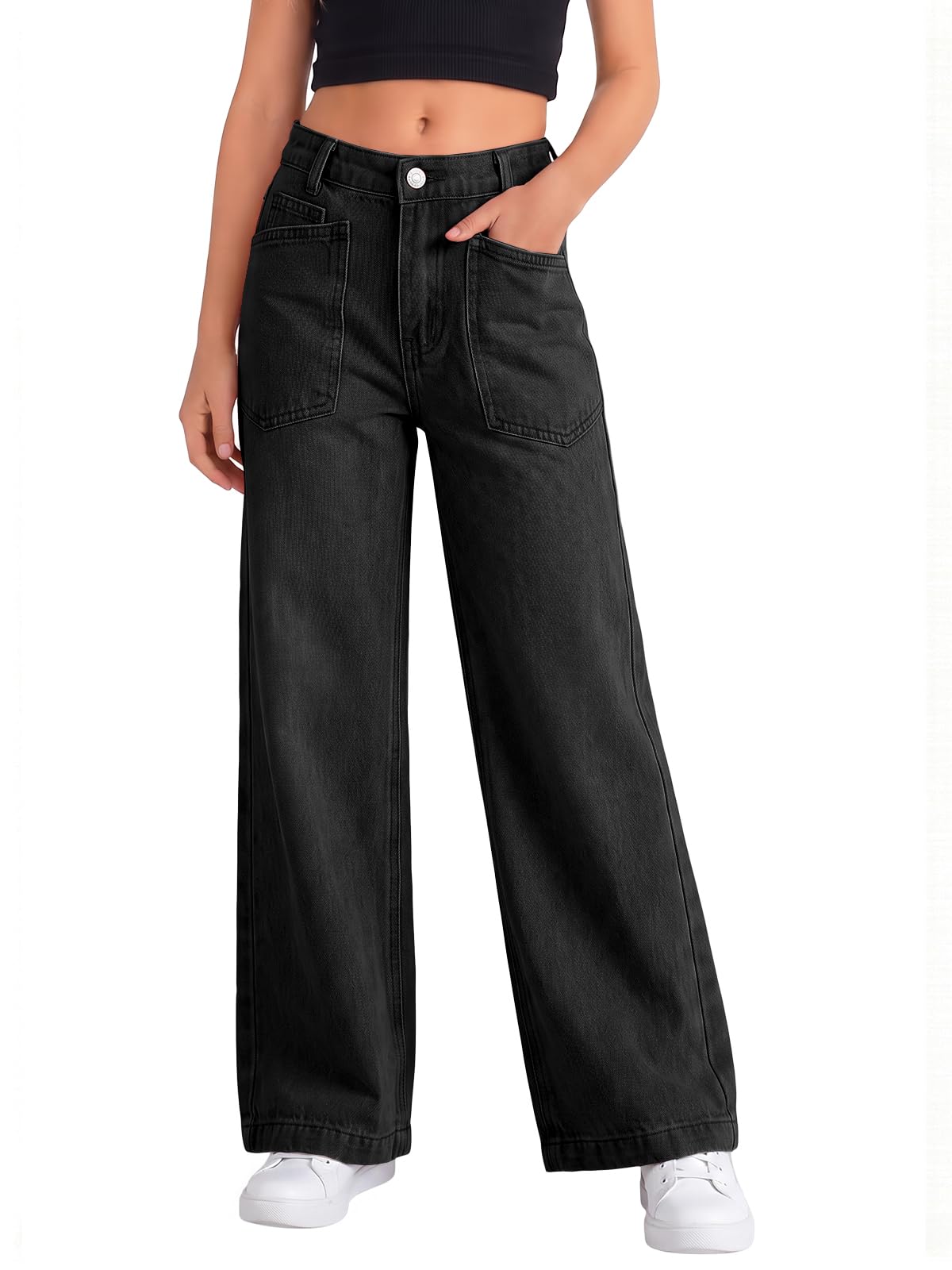 Haloumoning Girls Wide Leg Jeans Kids High Waisted Baggy Denim Pants