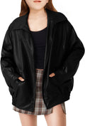CharmWM Girls Oversized Faux Leather Jackets Kids Zip Up Fall Winter Motorcycle Biker Coats Outerwear