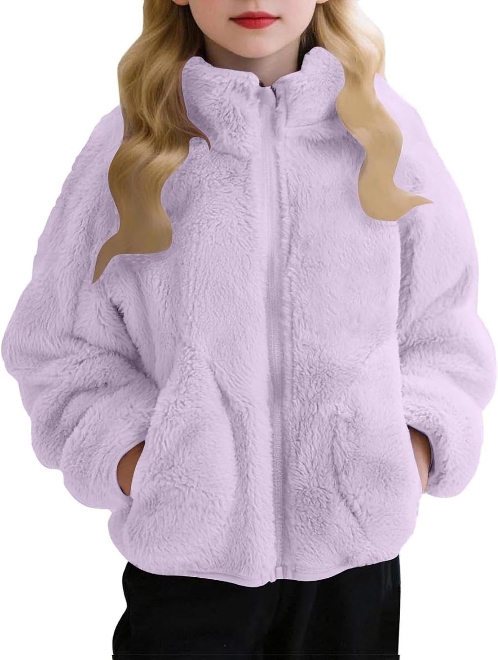 Girls Fleece Jacket Winter Warm Zip Up Stand Collar Sherpa Coat
